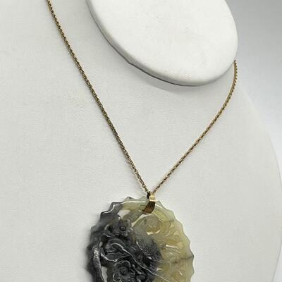 LOT 62: Goldfill Chain (24") with Two Jade Pendants
