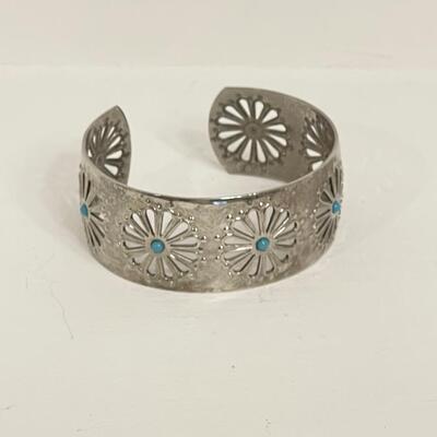 925 ~ Sterling Silver Button Turquoise 7â€ Cuff