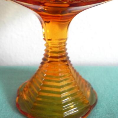 VINTAGE DESET GOLD VASE-AMBER FENTON SHOE- STEMMED CANDY DISH