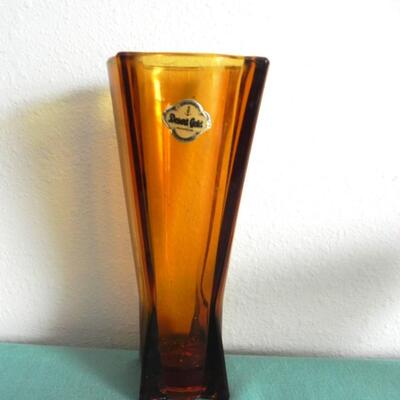 VINTAGE DESET GOLD VASE-AMBER FENTON SHOE- STEMMED CANDY DISH