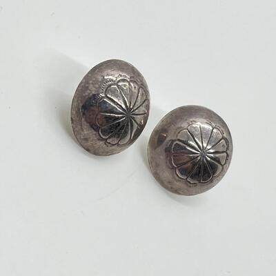 LOT 68: Two Pairs Sterling Silver Pierced Earrings - Southwestern Buttons & Hoops