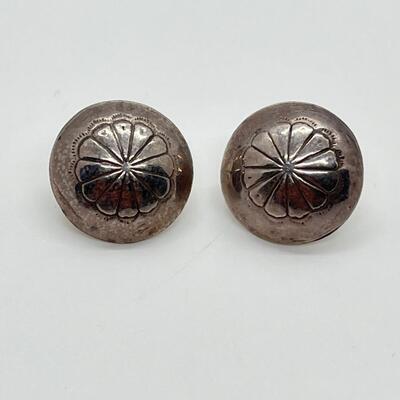 LOT 68: Two Pairs Sterling Silver Pierced Earrings - Southwestern Buttons & Hoops