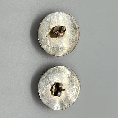 LOT 68: Two Pairs Sterling Silver Pierced Earrings - Southwestern Buttons & Hoops