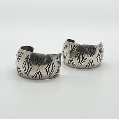 LOT 68: Two Pairs Sterling Silver Pierced Earrings - Southwestern Buttons & Hoops