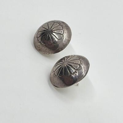 LOT 68: Two Pairs Sterling Silver Pierced Earrings - Southwestern Buttons & Hoops