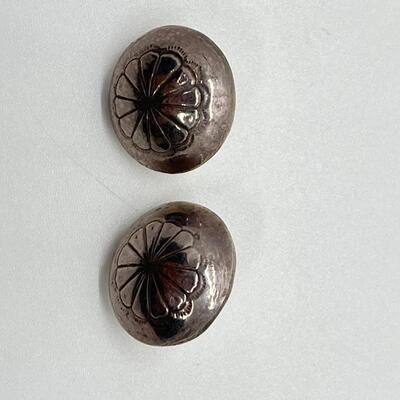 LOT 68: Two Pairs Sterling Silver Pierced Earrings - Southwestern Buttons & Hoops