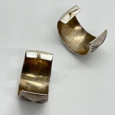 LOT 68: Two Pairs Sterling Silver Pierced Earrings - Southwestern Buttons & Hoops