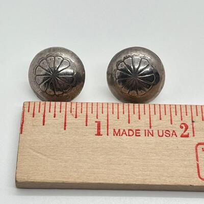 LOT 68: Two Pairs Sterling Silver Pierced Earrings - Southwestern Buttons & Hoops