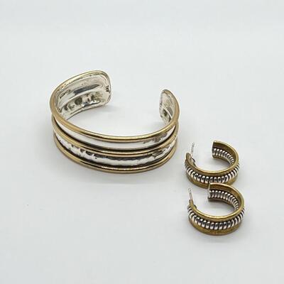LOT 69: Sterling Silver & Goldfill Two-Tone Southwestern Cuff Bracelet and Matching Earrings - RAL (Rolf & Andrea  Ludden)