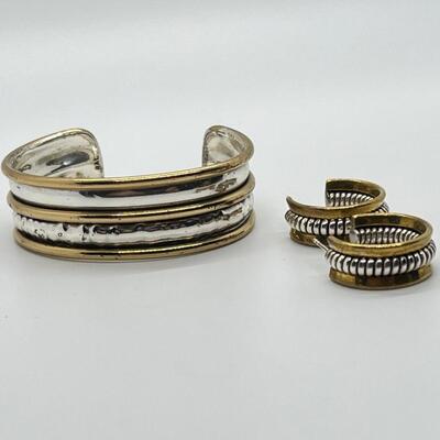 LOT 69: Sterling Silver & Goldfill Two-Tone Southwestern Cuff Bracelet and Matching Earrings - RAL (Rolf & Andrea  Ludden)