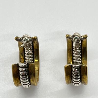 LOT 69: Sterling Silver & Goldfill Two-Tone Southwestern Cuff Bracelet and Matching Earrings - RAL (Rolf & Andrea  Ludden)