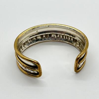 LOT 69: Sterling Silver & Goldfill Two-Tone Southwestern Cuff Bracelet and Matching Earrings - RAL (Rolf & Andrea  Ludden)