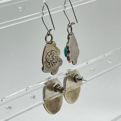 LOT 70: Two Pairs Navajo Sterling & Turquoise Pierced Earrings
