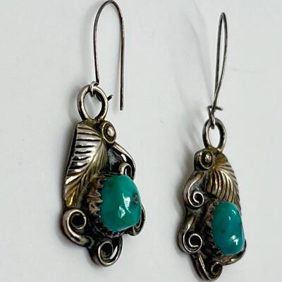 LOT 70: Two Pairs Navajo Sterling & Turquoise Pierced Earrings