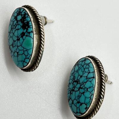LOT 70: Two Pairs Navajo Sterling & Turquoise Pierced Earrings