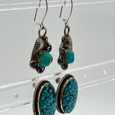 LOT 70: Two Pairs Navajo Sterling & Turquoise Pierced Earrings
