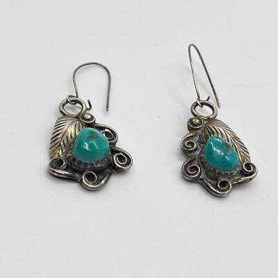 LOT 70: Two Pairs Navajo Sterling & Turquoise Pierced Earrings