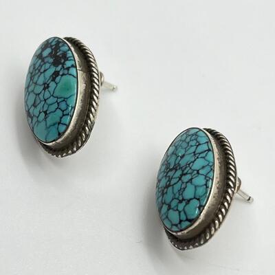 LOT 70: Two Pairs Navajo Sterling & Turquoise Pierced Earrings