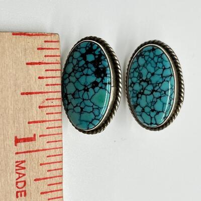 LOT 70: Two Pairs Navajo Sterling & Turquoise Pierced Earrings