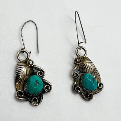 LOT 70: Two Pairs Navajo Sterling & Turquoise Pierced Earrings