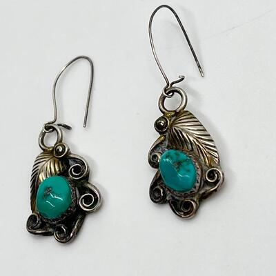 LOT 70: Two Pairs Navajo Sterling & Turquoise Pierced Earrings