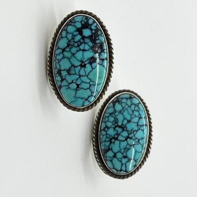 LOT 70: Two Pairs Navajo Sterling & Turquoise Pierced Earrings