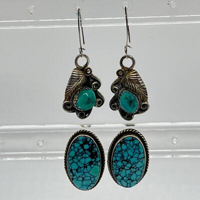 LOT 70: Two Pairs Navajo Sterling & Turquoise Pierced Earrings