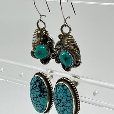 LOT 70: Two Pairs Navajo Sterling & Turquoise Pierced Earrings