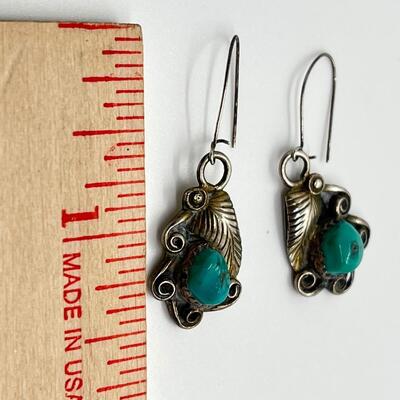 LOT 70: Two Pairs Navajo Sterling & Turquoise Pierced Earrings