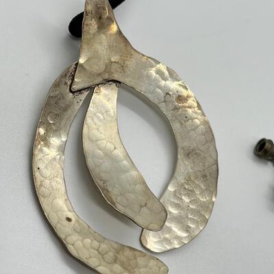 LOT 71: Handcrafted Hammered Silver Pendant on 20" Cord Necklace