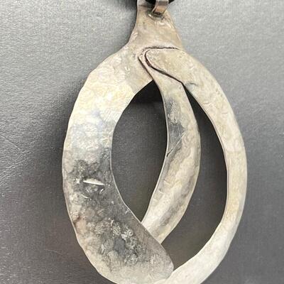 LOT 71: Handcrafted Hammered Silver Pendant on 20" Cord Necklace