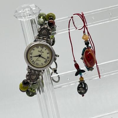 LOT 76: Raw Tumbled Gemstone Bookmark & Peyote Bird Watch (Needs Battery)