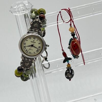 LOT 76: Raw Tumbled Gemstone Bookmark & Peyote Bird Watch (Needs Battery)