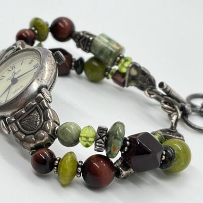 LOT 76: Raw Tumbled Gemstone Bookmark & Peyote Bird Watch (Needs Battery)