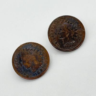 LOT 78: Vintage - Possibly Pink Amber Collar Pins and Handmade Indian Head Copper Penny Pierced Earrings