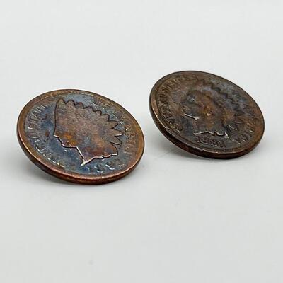 LOT 78: Vintage - Possibly Pink Amber Collar Pins and Handmade Indian Head Copper Penny Pierced Earrings