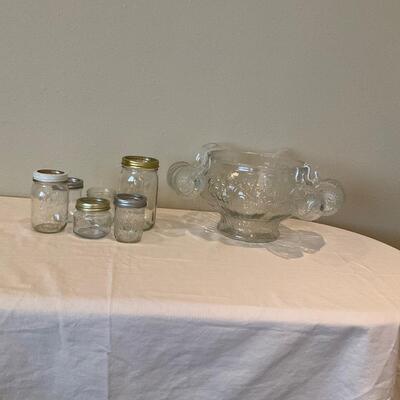 Glass canning jars and punch bowl