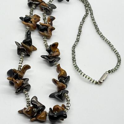 LOT 83: Vintage Glazed Ceramic Pottery 26" Native American Fetish Necklace