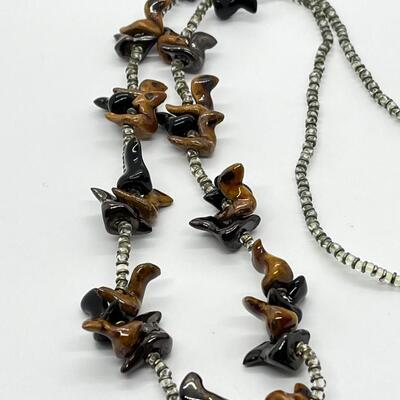 LOT 83: Vintage Glazed Ceramic Pottery 26" Native American Fetish Necklace