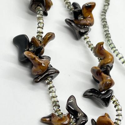 LOT 83: Vintage Glazed Ceramic Pottery 26" Native American Fetish Necklace