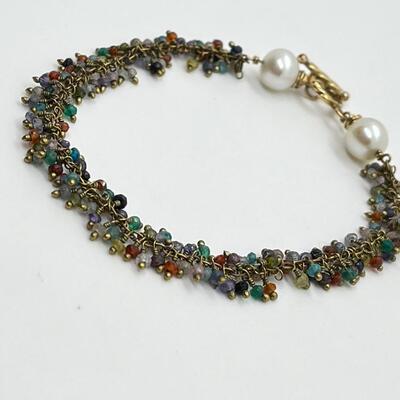 LOT 84:Beaded Bracelet (8") & Faux Pearl Pierced Earrings
