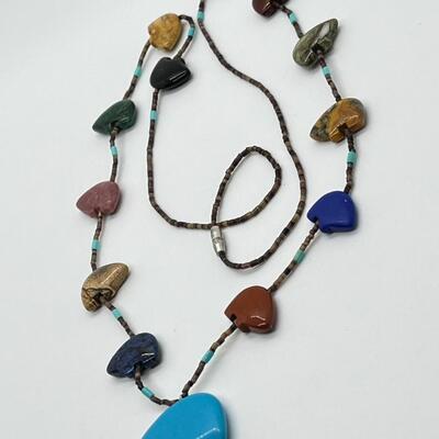 LOT 85: Artisan Natural Gemstone Bear Fetish Beaded 28" Necklace