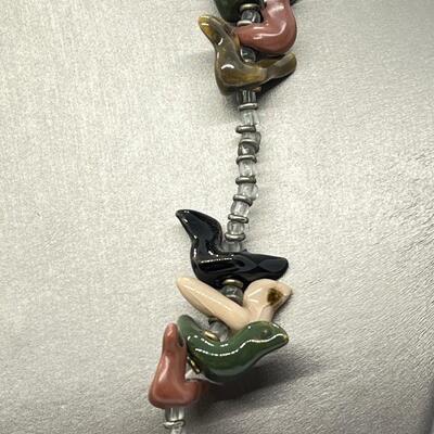 LOT 87: Handcrafted Glazed Ceramic Pottery Beaded Native American Fetish Necklace (22")