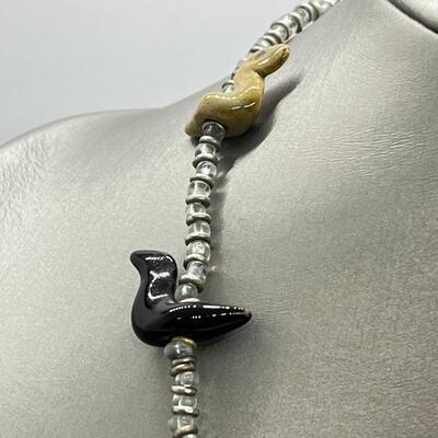 LOT 87: Handcrafted Glazed Ceramic Pottery Beaded Native American Fetish Necklace (22")