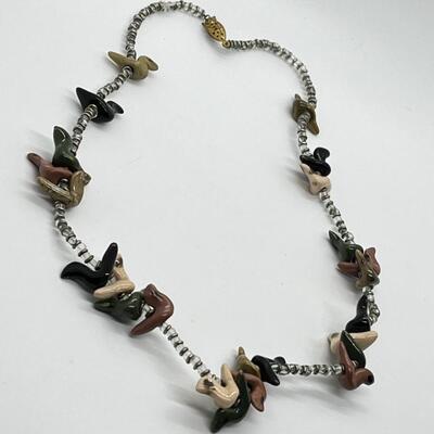 LOT 87: Handcrafted Glazed Ceramic Pottery Beaded Native American Fetish Necklace (22")