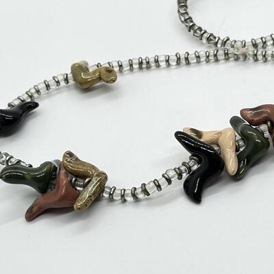 LOT 87: Handcrafted Glazed Ceramic Pottery Beaded Native American Fetish Necklace (22")