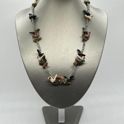 LOT 87: Handcrafted Glazed Ceramic Pottery Beaded Native American Fetish Necklace (22")