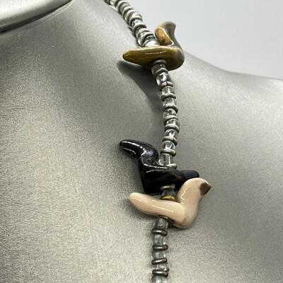 LOT 87: Handcrafted Glazed Ceramic Pottery Beaded Native American Fetish Necklace (22")