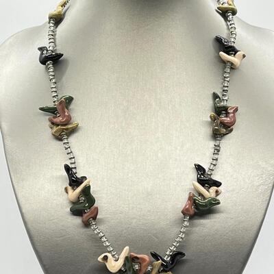 LOT 87: Handcrafted Glazed Ceramic Pottery Beaded Native American Fetish Necklace (22")