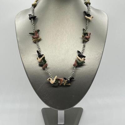 LOT 87: Handcrafted Glazed Ceramic Pottery Beaded Native American Fetish Necklace (22")